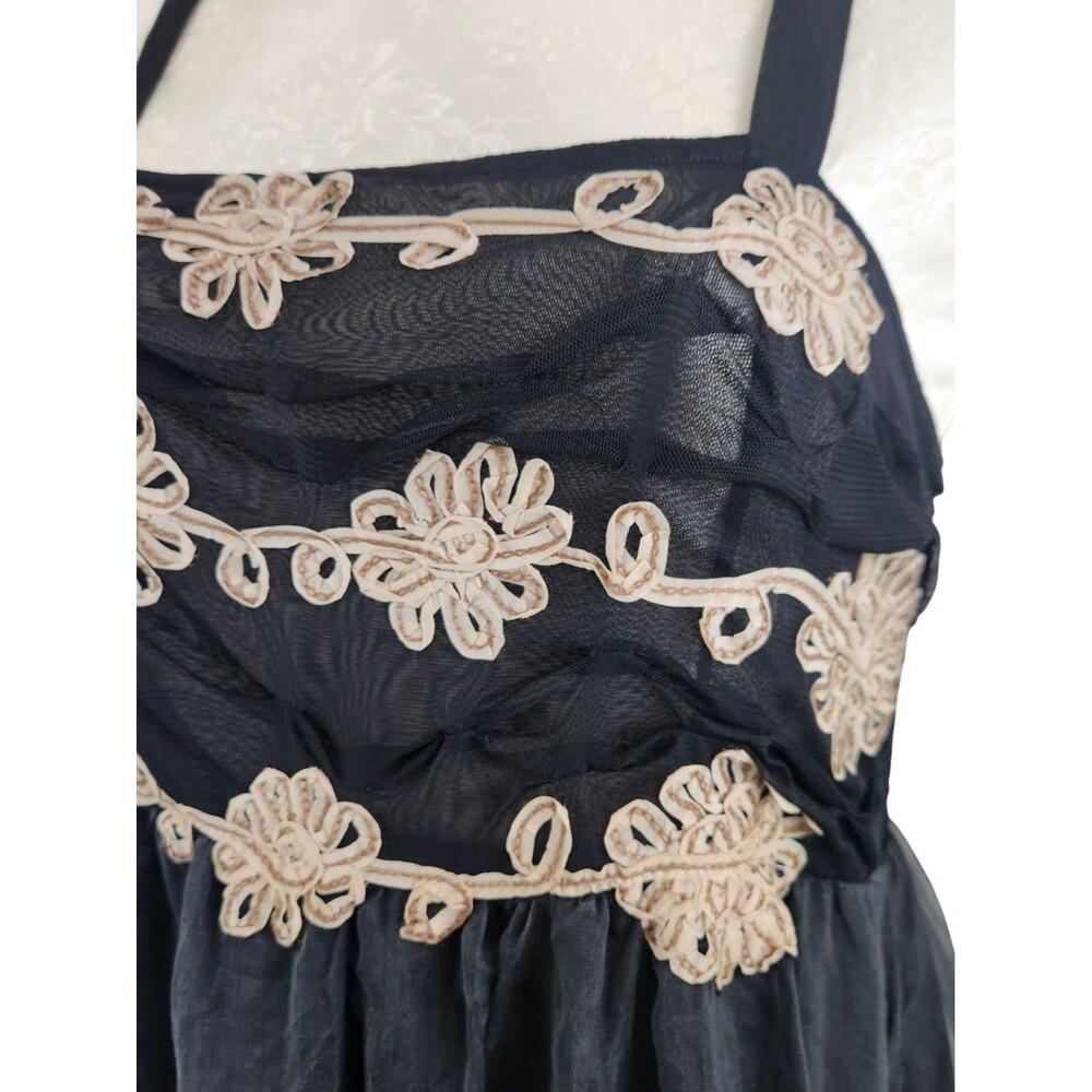 Anthropologie Zehavale Black Lace Tulle Silk Sheer Mini Dress Size 10 - Picture 3 of 12